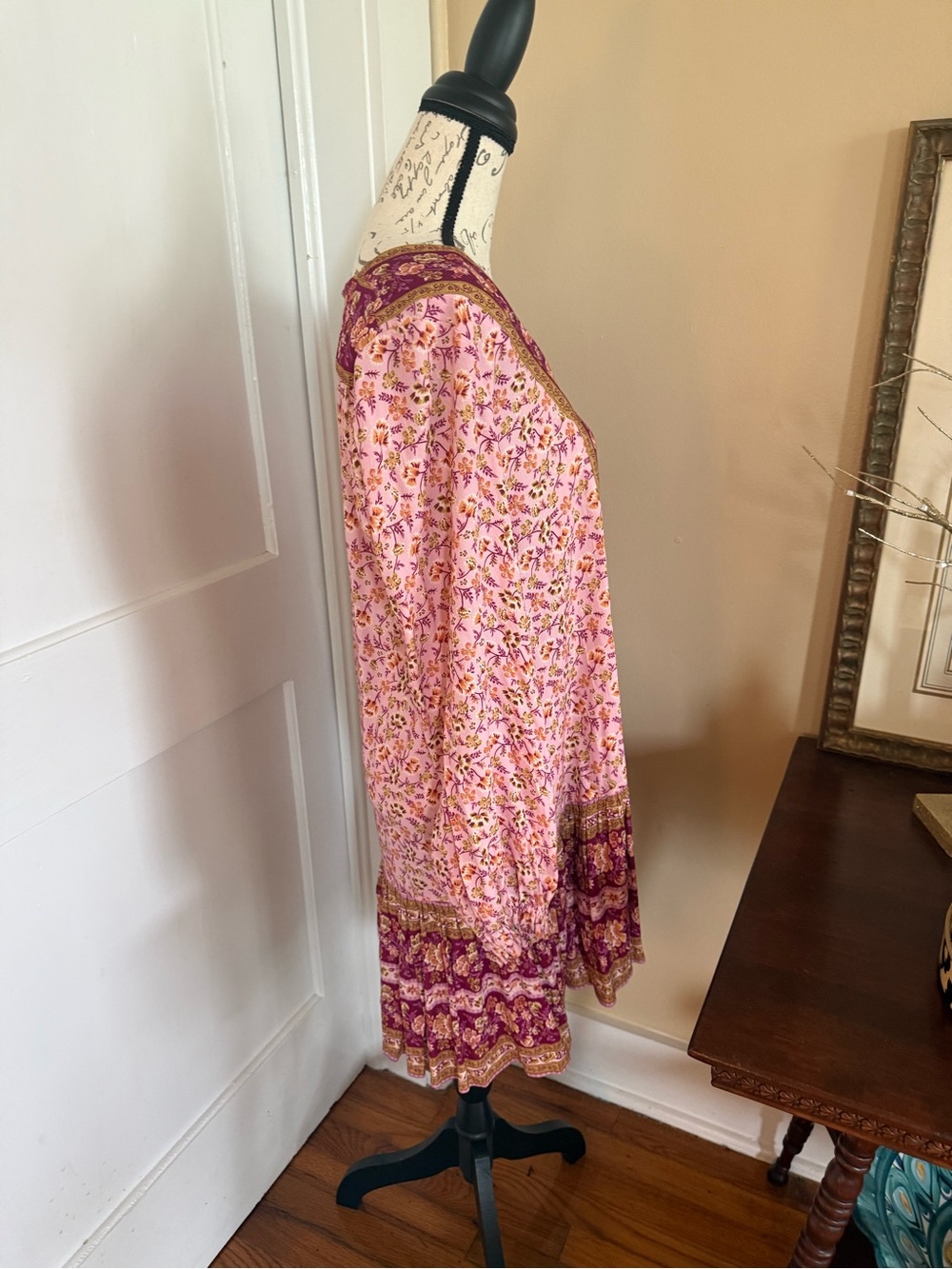 Arnhem Pink and Burgundy Floral Boho Tunic Dress - Picture 5 of 11